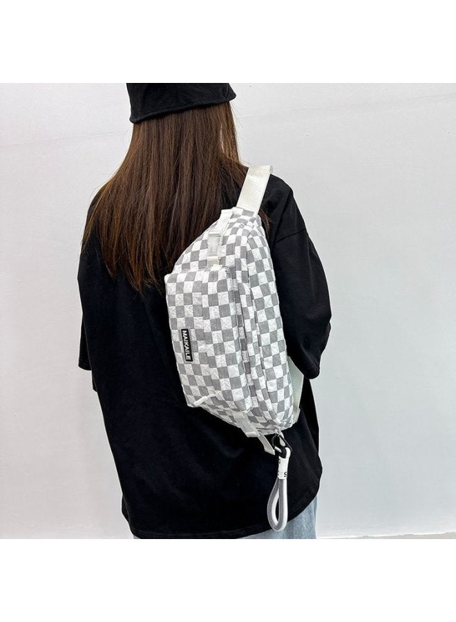 Waist Bag Women's Korean-style Instagram-style Harajuku Plaid Shoulder Bag Casual All-match Sports Stylish Girl Chest Bag Mobile Phone Bag-Color:Fluorescent Green-Dimensions:No Pendant - Image 3