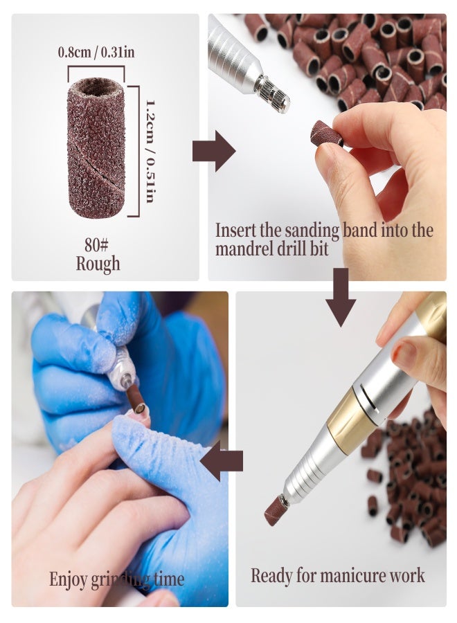 Aiseely 150pcs/pack Sanding Bands for Manicure Pedicure Nail Drill Machine 80# 120# 180# Each Size 50pcs - Image 4