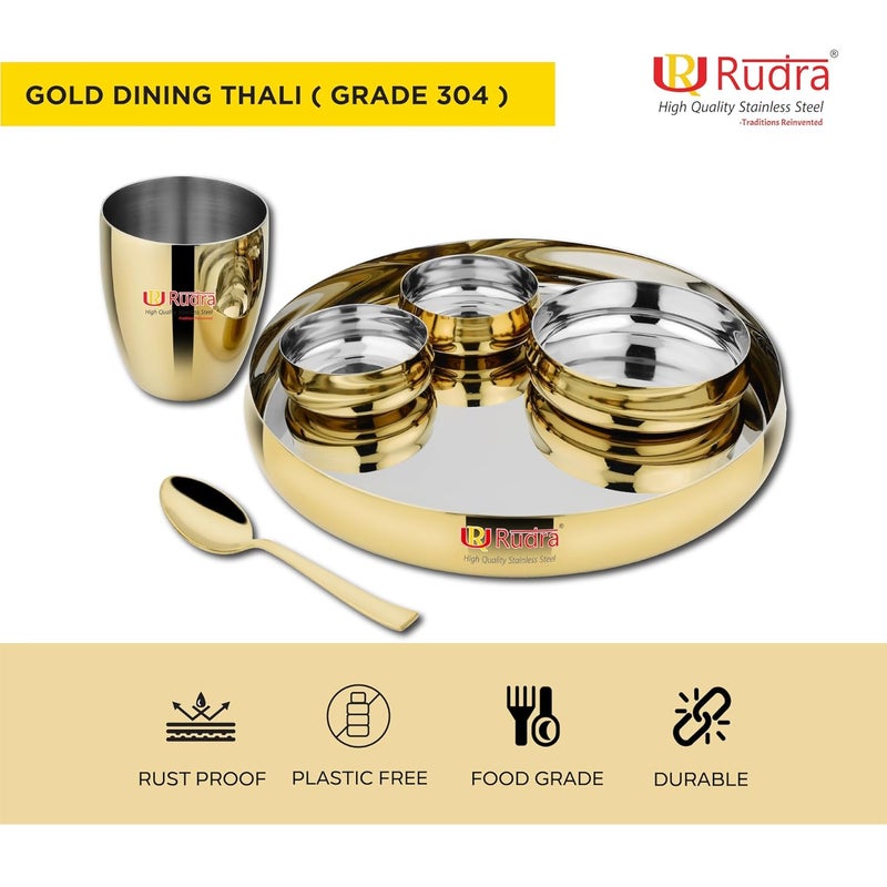 RUDRA Stainless Steel 6 Piece Gold Deluxe Dinner PlateThali Buffet Set Combo Grade 304 for Gifting for Home Restaurants Family - Image 3