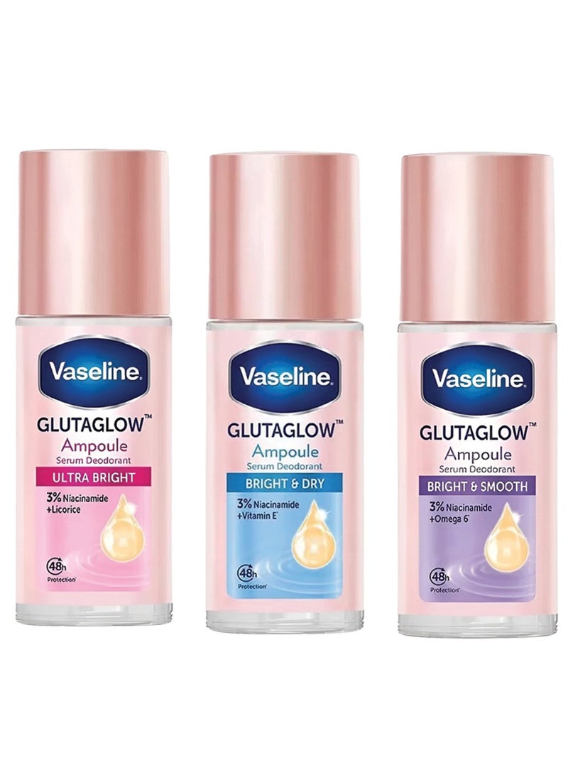 Vaseline Glutaglow Set of Ultra,Dry and Smooth Bright Ampoule Serum Deodorant each 45ml