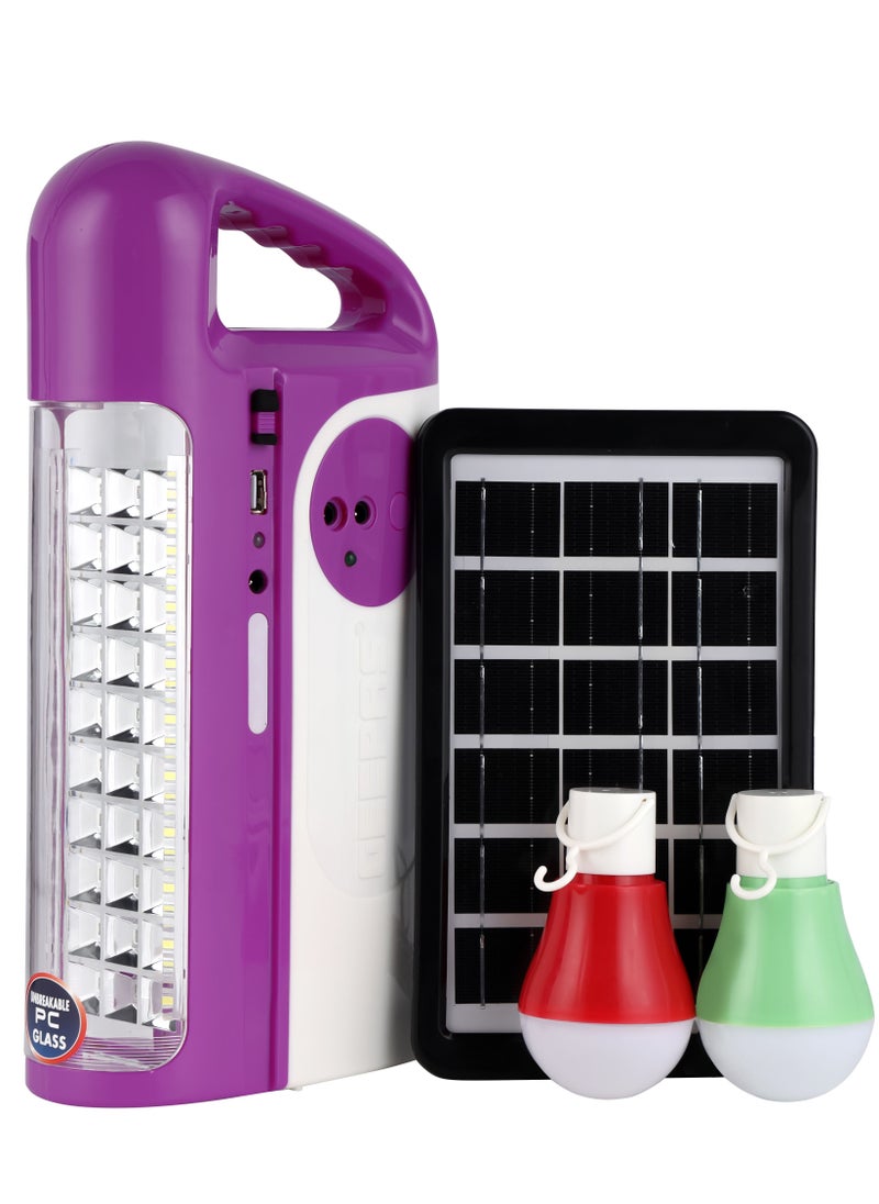 GEEPAS - Rechargeable LED Lantern with LED Bulb and Solar Panel | Automatic Lighting | USB Mobile Charging | 100 Hours Working| Solar Input| Power Bank Function | Strong and Portable Design - Image 1