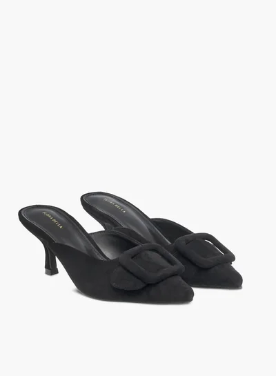 Flora Bella By Shoexpress Women Textured Pointed Toe Sandals with Buckle Detail and Kitten Heels