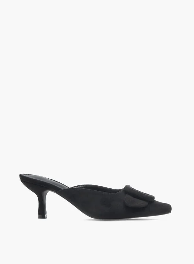 Flora Bella By Shoexpress Women Textured Pointed Toe Sandals with Buckle Detail and Kitten Heels