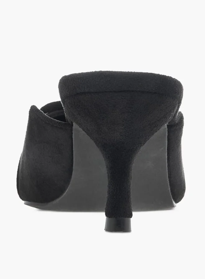 Flora Bella By Shoexpress Women Textured Pointed Toe Sandals with Buckle Detail and Kitten Heels