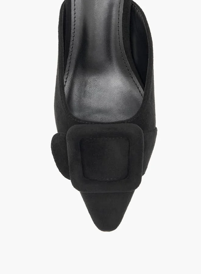 Flora Bella By Shoexpress Women Textured Pointed Toe Sandals with Buckle Detail and Kitten Heels