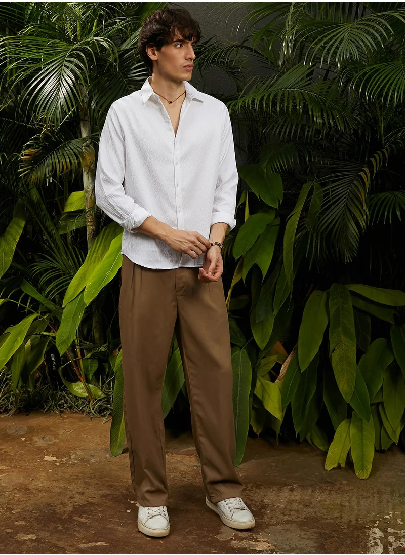 Campus Sutra Men's Chalk White Abstract-Textured Shirt