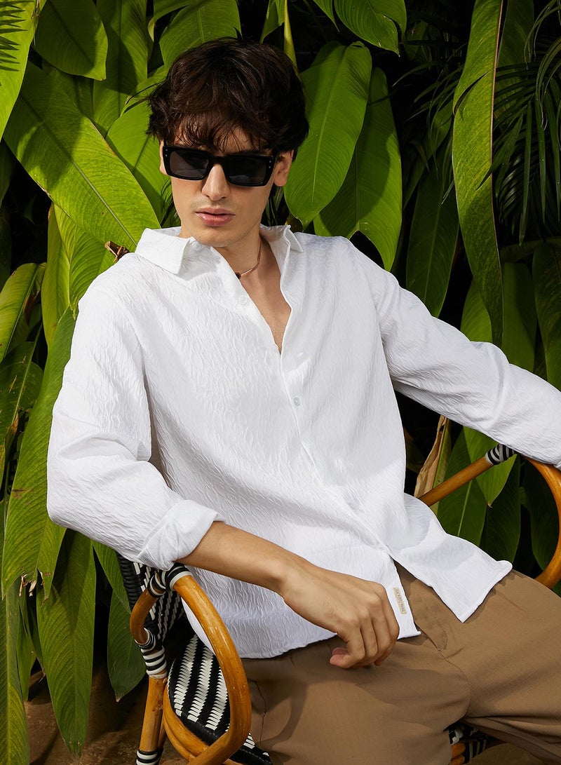 Campus Sutra Men's Chalk White Abstract-Textured Shirt  - Image 1