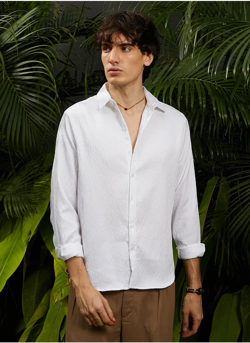 Campus Sutra Men's Chalk White Abstract-Textured Shirt