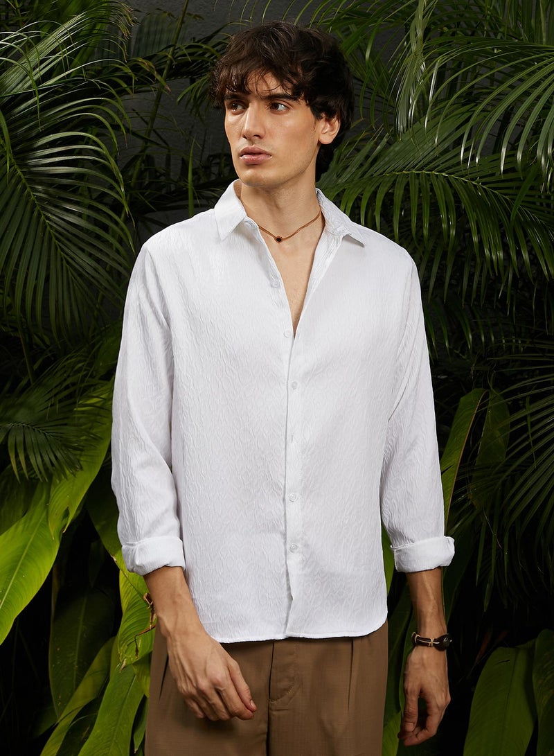 Campus Sutra Men's Chalk White Abstract-Textured Shirt  - Image 2