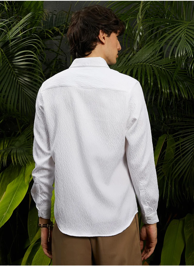 Campus Sutra Men's Chalk White Abstract-Textured Shirt