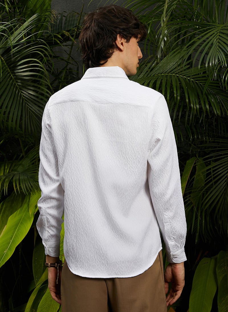 Campus Sutra Men's Chalk White Abstract-Textured Shirt  - Image 5