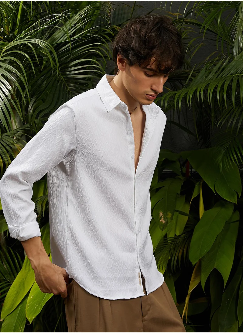 Campus Sutra Men's Chalk White Abstract-Textured Shirt