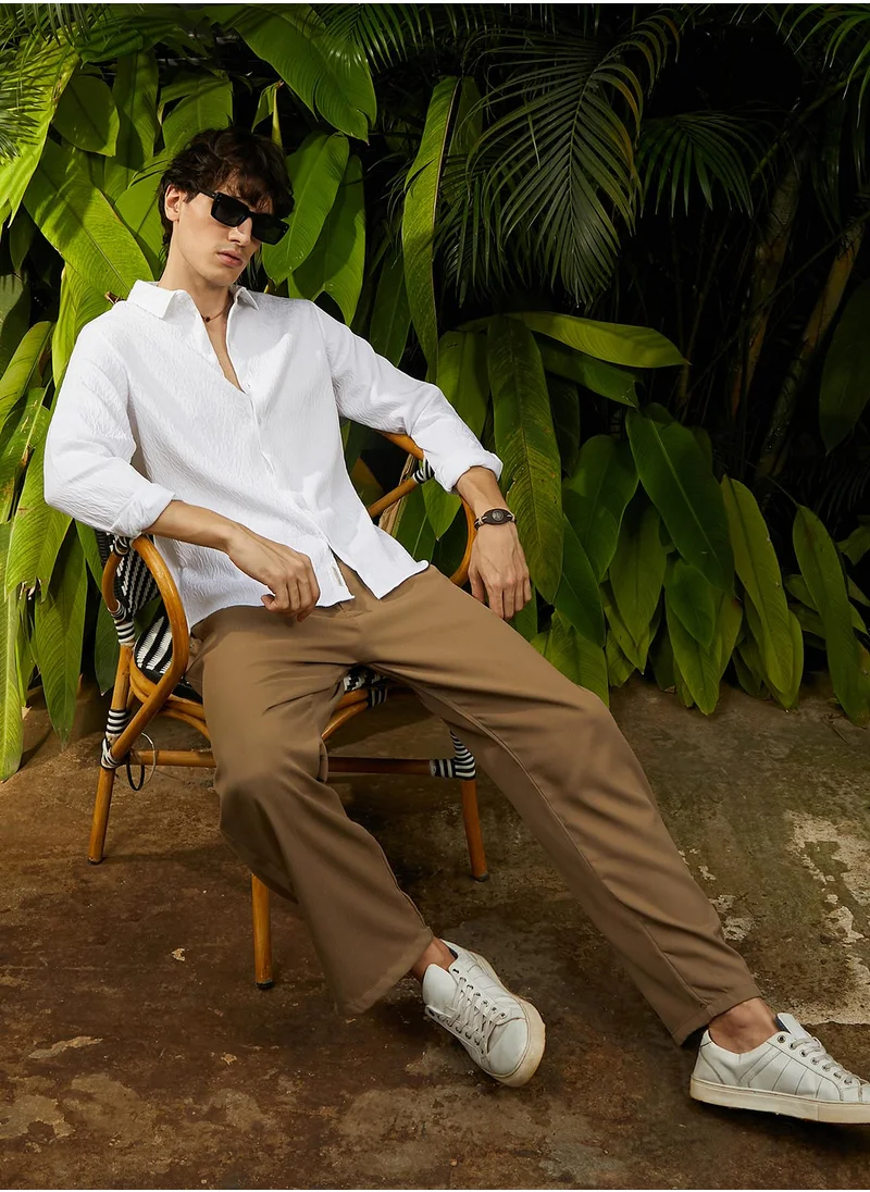 Campus Sutra Men's Chalk White Abstract-Textured Shirt