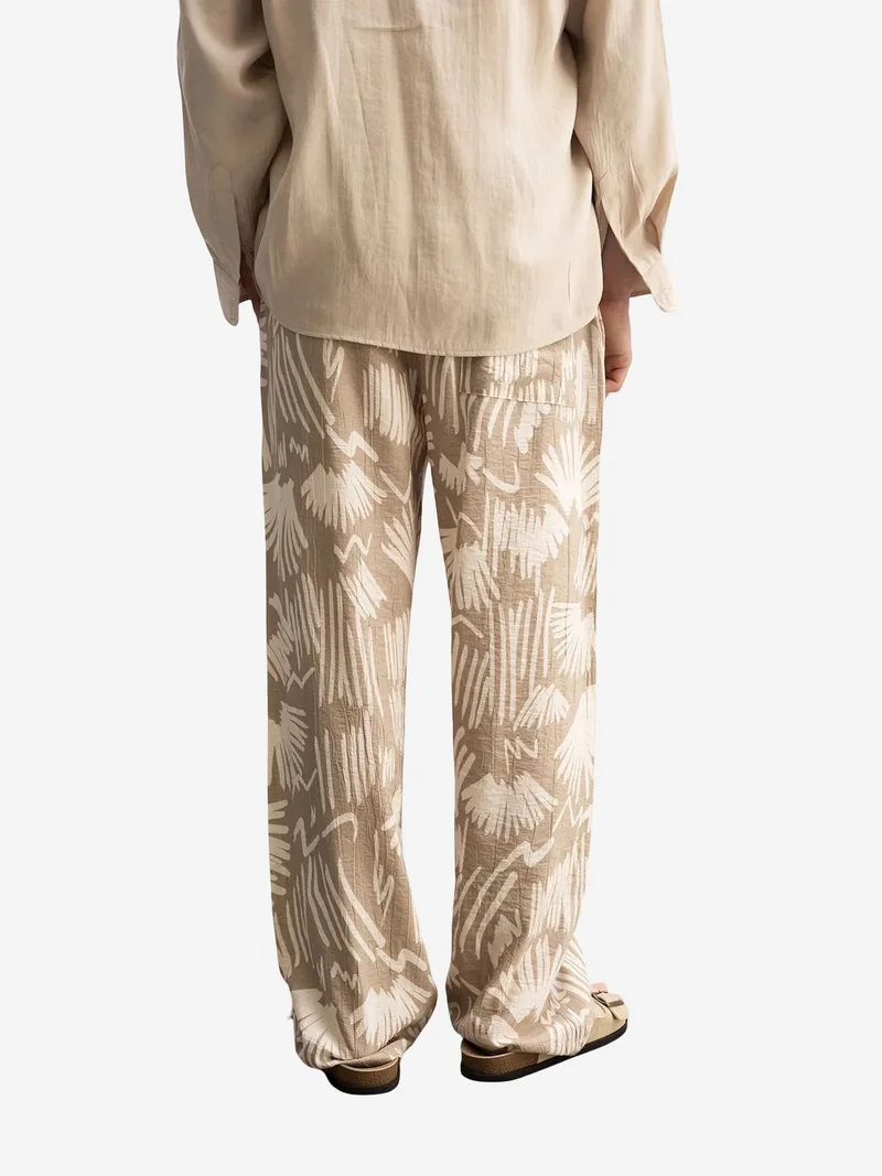 Giesto Beige Natural GIESTO Relaxed Fit Wide Leg Patterned Pants with Drawstring Waist for Men | Best Price UAE