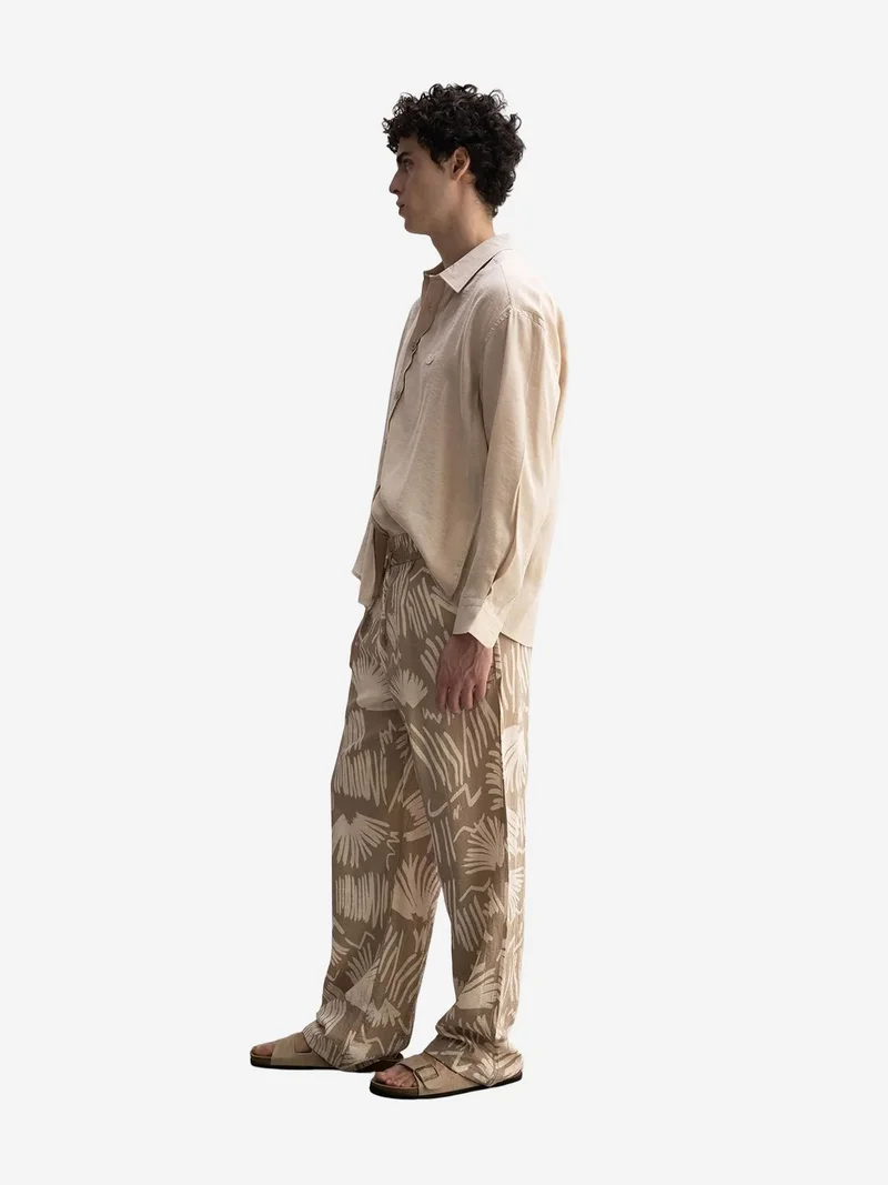 Giesto Beige Natural GIESTO Relaxed Fit Wide Leg Patterned Pants with Drawstring Waist for Men | Best Price UAE
