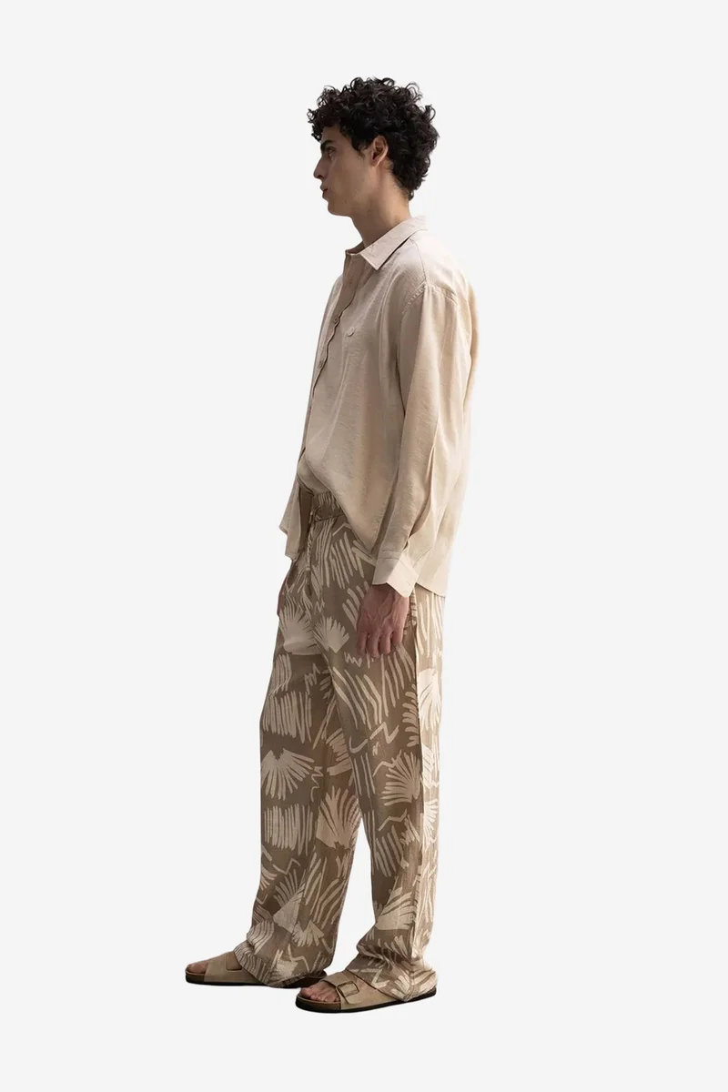 Giesto Beige Natural GIESTO Relaxed Fit Wide Leg Patterned Pants with Drawstring Waist for Men | Best Price UAE