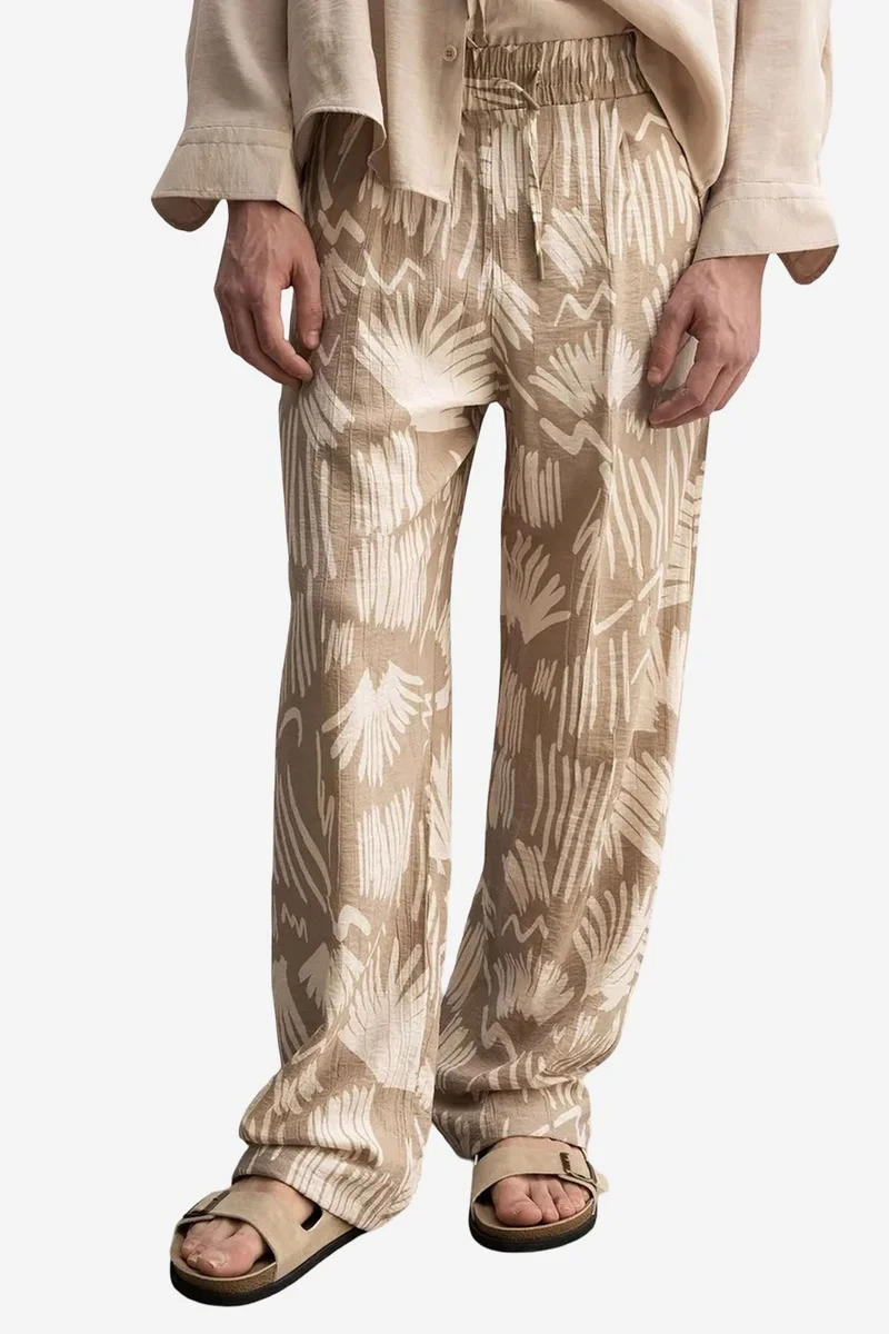 GIESTO Relaxed Fit Wide Leg Patterned Pants with Drawstring Waist