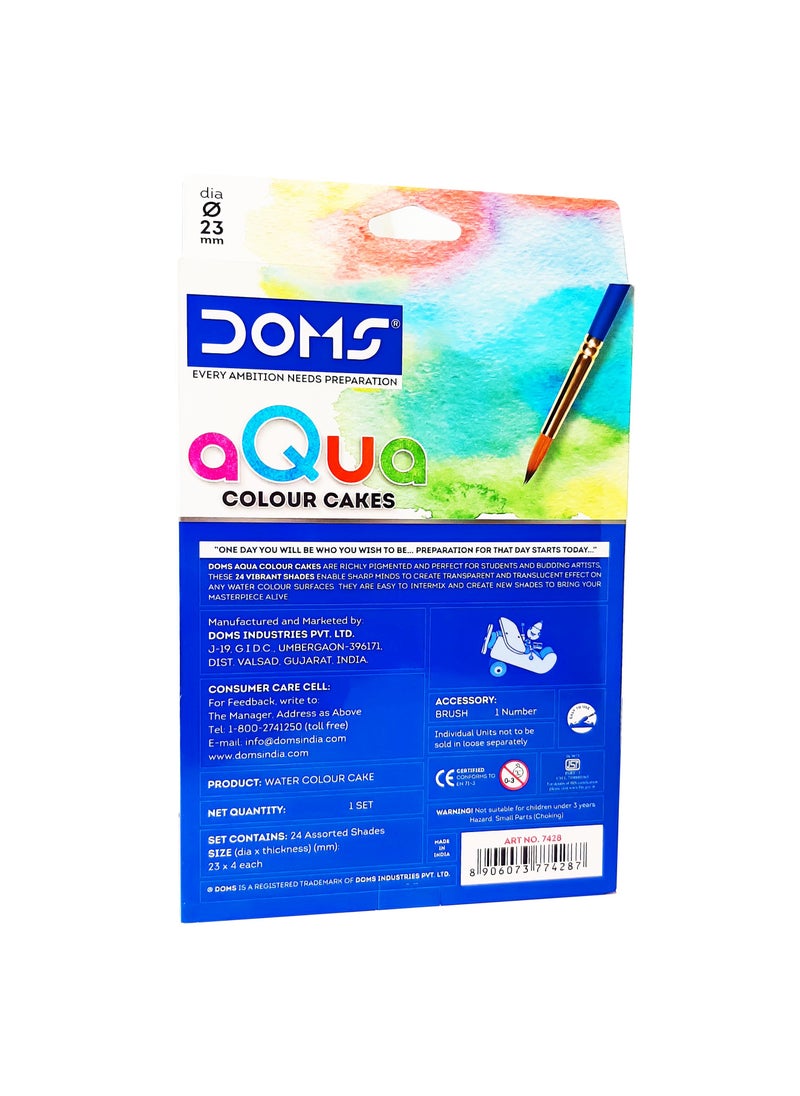 DOMS - aQua Water Colour Cakes Set of 24 Shades with One Brush - Image 1