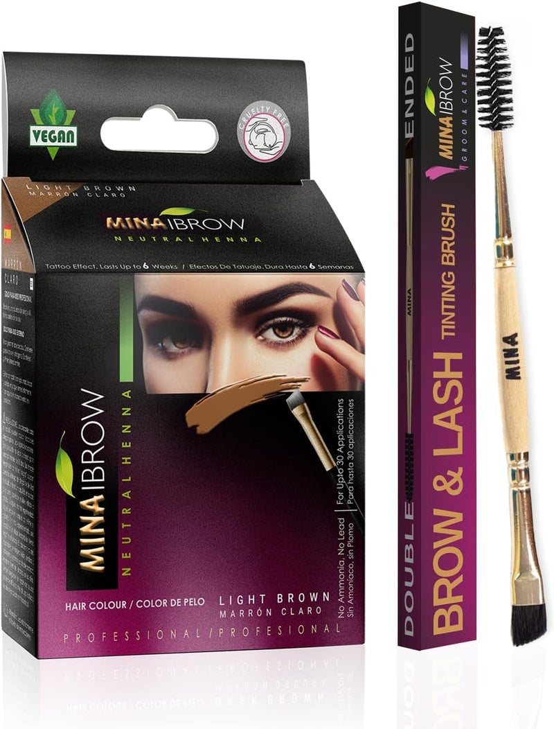 MinaiBrow Hair Color Light Brown | Natural Spot Coloring and Hair Tinting Powder with Duo Angled Brush, Water and Smudge Proof | No Ammonia, No Lead with 100% Gray Coverage Up to 30 Applications - Image 1