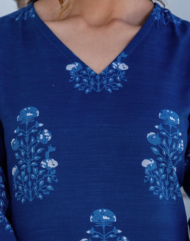 SIRIL Women's Cotton Printed A-Line Kurta with Pant & Dupatta (276KBD2891-M_Blue) - Image 5