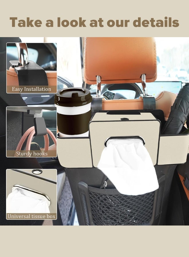 Car Organizers A leather car seat back storage bag with foldable table support, and a multi-pocket hanging storage bag for car seat backs - Image 3