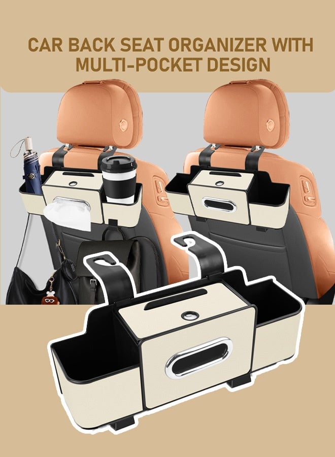 Car Organizers A leather car seat back storage bag with foldable table support, and a multi-pocket hanging storage bag for car seat backs - Image 1