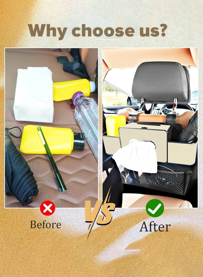 Car Organizers A leather car seat back storage bag with foldable table support, and a multi-pocket hanging storage bag for car seat backs - Image 2