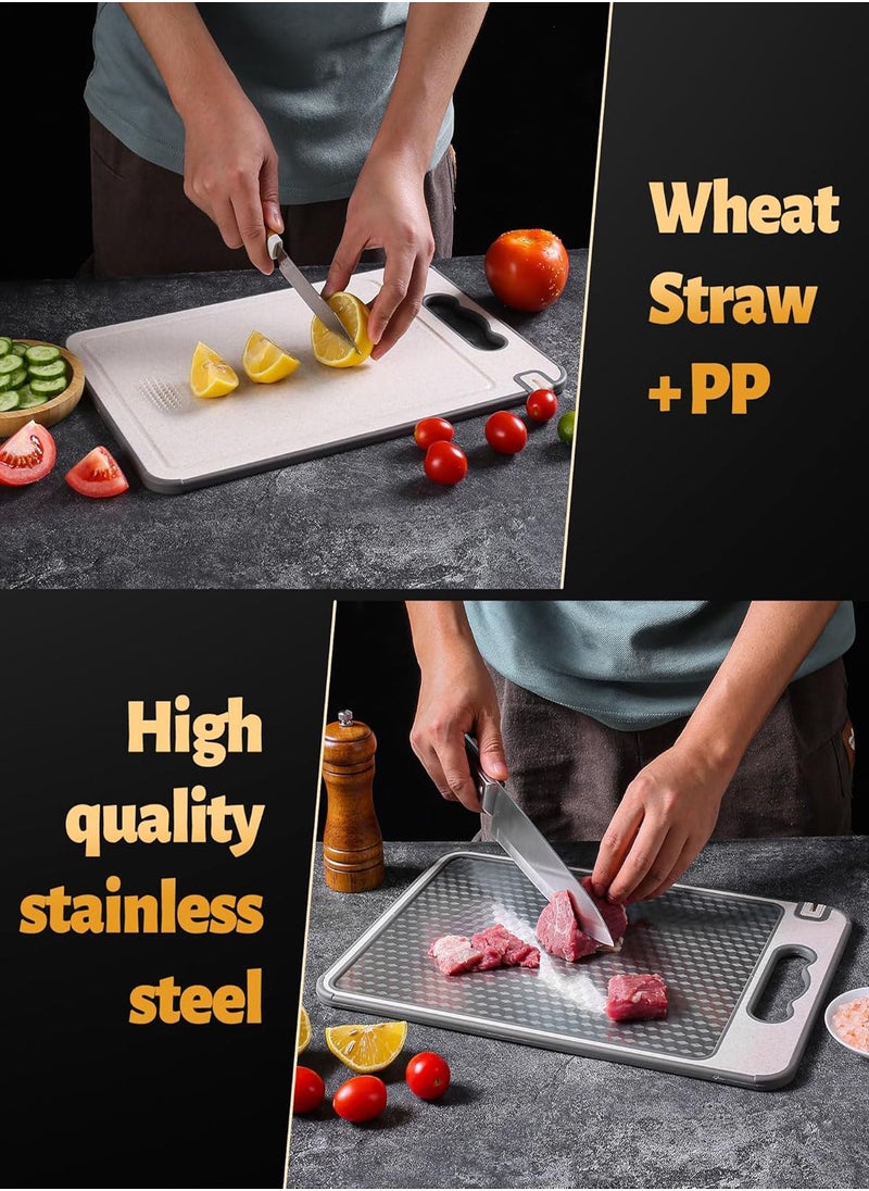 LENND - Cutting Board for Kitchen, Double Sided Non-slip Scratch-resistant Mesh Design with Juice Groove Food-Grade Wheat Straw PP Large Chopping Board（25*38cm）Easy to Clean ﻿ - Image 1