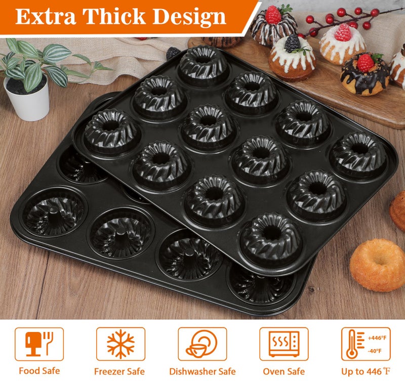 Webake 2 Pack Mini Fluted Tube Cake Pan, Non-Stick 2.8 Inch Cake Pans, Heavy Gauge Carbon Steel 12-Cavity - Image 4