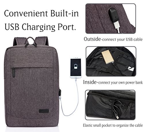 VASCHY Business Laptop Backpack for 17 inch Computer With USB Charging Cable - Image 3