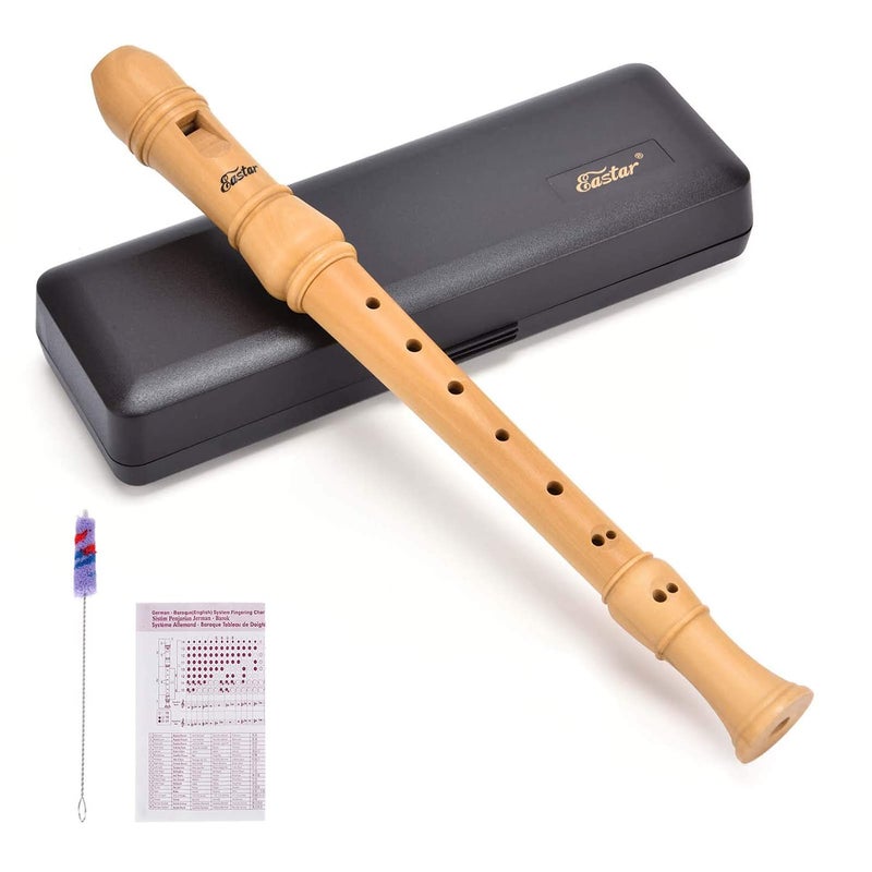 Eastar Soprano Beginners Recorder Baroque fingering C Key Maple Descant Recorder Instrument for Kids Adults 3 Piece Recorder With Hard Case Fingering Chart Cleaning Kit ERS31BM