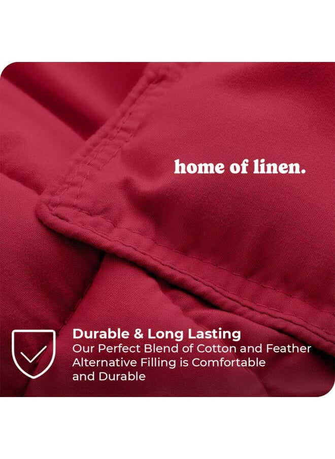Home of linens - Cotton - Plain - 3 Pieces Heavy Comforter Set - 2.8Kgs - Down Alternative Filling - (For Matress 100cm/120cm) - Size (180cm x 240cm) + 2 Pillow Case Covers (50cm x 70cm) - Burgundy - Image 1