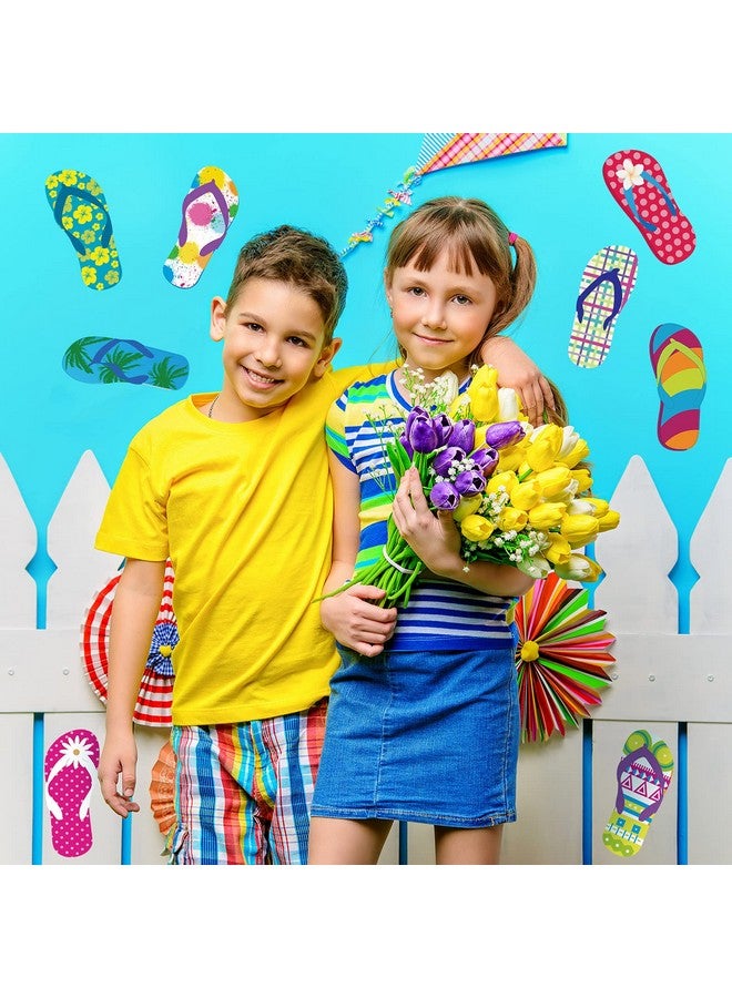 Tenare 60 Pieces Flipflop Accents Colorful Flipflop Cutouts Summer Bulletin Board Cutouts Wall Decor Hawiian Party Cutouts With Glue Point Dots For Classroom Party Decor - Image 5