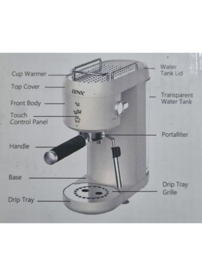 DENX Coffee Machine DX-3417 – 2-in-1 – 20 Bar Pressure – 1L Water Tank – Espresso & Cappuccino Maker – Touch Control – Elegant Design – 1 Year Warranty - Image 5