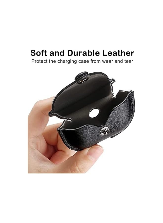 Genuine Leather Case Compatible With Air Pods Pro 2Nd Generation 2022 Protective Cover For Air Pods Pro 2 Wireless Charging Case Soft Leather Cover With Keychain Hook Black - Image 4
