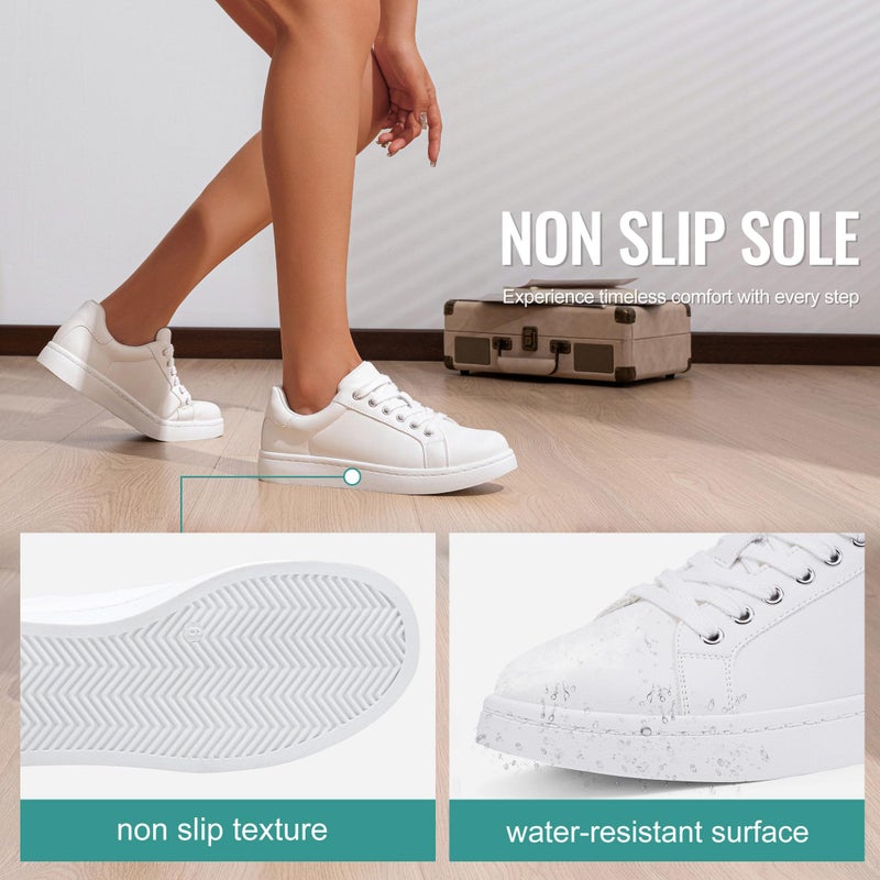 Vepose Women's White Walking Casual Sneakers, Dressy Arch Support Comfortable Low Top Tennis Lace up 8003 Shoes, Size 8M US, (CJY8003 White 08) - Image 5
