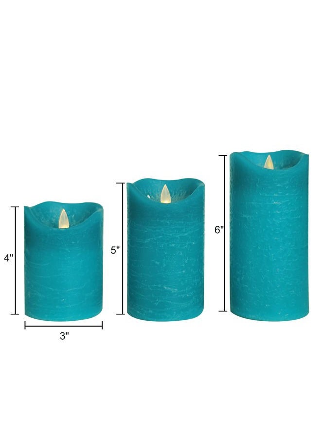 CANDLE CHOICE Real Wax Battery Operated Flameless Candles with Remote Automatic Daily Cycle Timer Realistic Flickering Electric LED Pillars Wedding Party Holiday Decorations 3 Pack Rustic Texture Teal - Image 2