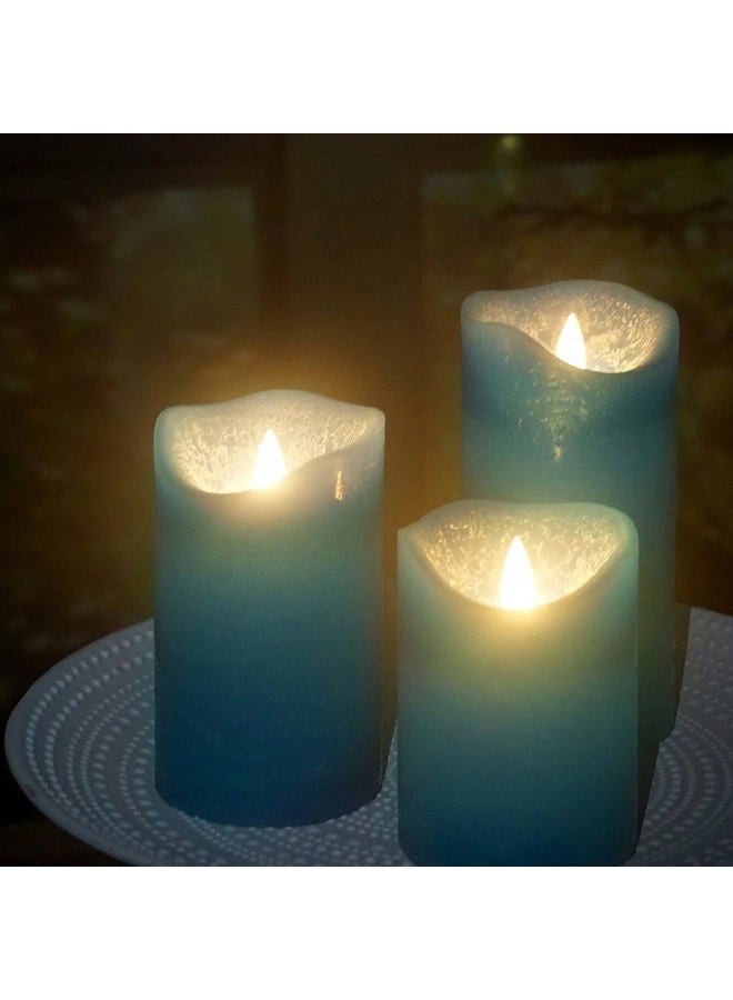 CANDLE CHOICE Real Wax Battery Operated Flameless Candles with Remote Automatic Daily Cycle Timer Realistic Flickering Electric LED Pillars Wedding Party Holiday Decorations 3 Pack Rustic Texture Teal - Image 4