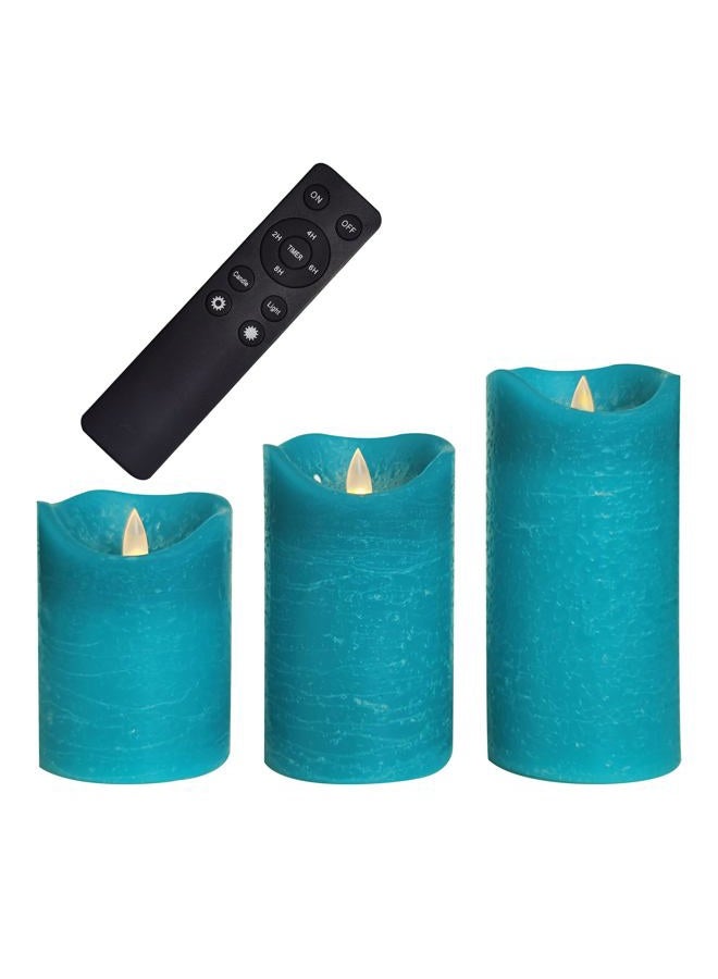 CANDLE CHOICE Real Wax Battery Operated Flameless Candles with Remote Automatic Daily Cycle Timer Realistic Flickering Electric LED Pillars Wedding Party Holiday Decorations 3 Pack Rustic Texture Teal - Image 1