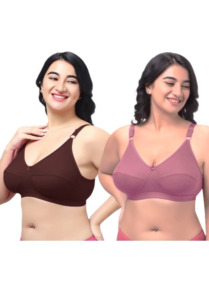 راجني حمالة صدر نسائية بمقاس C مصنوعة من بولي قطن ناعم غير مبطنة ومضادة للترهل بدون درزات وتغطية كاملة قابلة للرفع بدون أسلاك مقاس كبير عبوة من قطعتين - Image 1