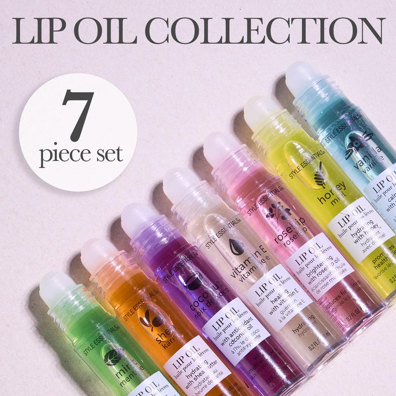 EXPRESSIONS 7pc Lip Oil Collection with Essential Oils - Hydrating Roll On Lip Oils Infused w/Natural Healing Essential Oils - Rollerball Lip Oils, Vitamin Enriched Lip Glow Oil Set - Image 2