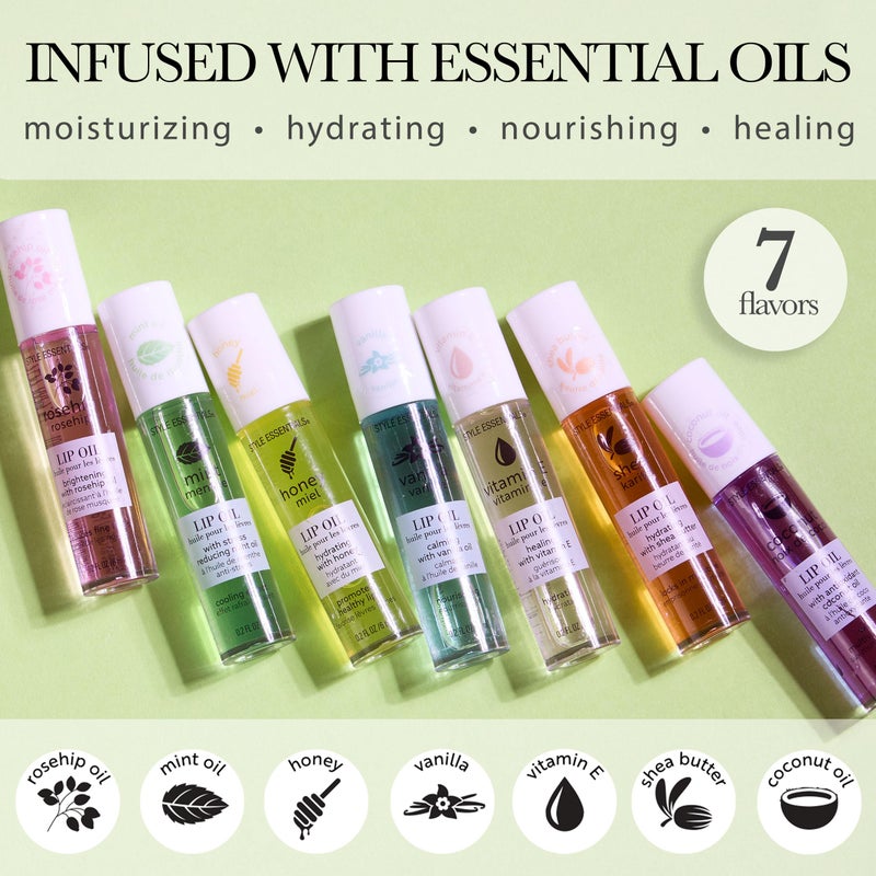 EXPRESSIONS 7pc Lip Oil Collection with Essential Oils - Hydrating Roll On Lip Oils Infused w/Natural Healing Essential Oils - Rollerball Lip Oils, Vitamin Enriched Lip Glow Oil Set - Image 5