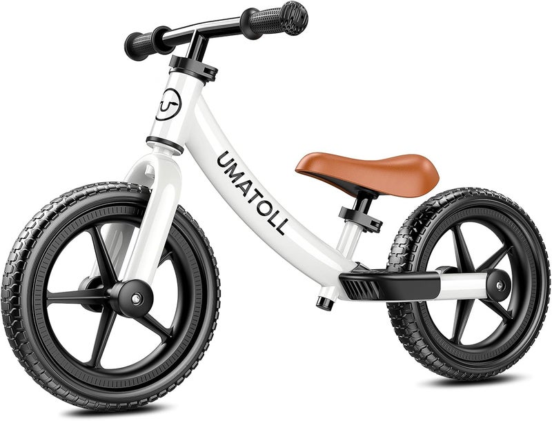 Umatoll Toddler Balance Bike for Ages 18 Months to 5 Years - Adjustable No-Pedal Kids Bike in White - Image 1