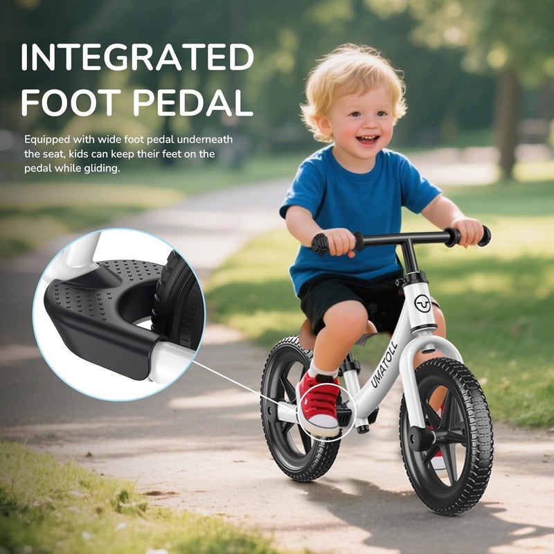 Umatoll Toddler Balance Bike for Ages 18 Months to 5 Years - Adjustable No-Pedal Kids Bike in White - Image 4