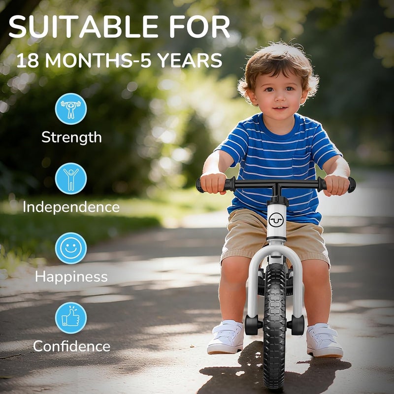 Umatoll Toddler Balance Bike for Ages 18 Months to 5 Years - Adjustable No-Pedal Kids Bike in White - Image 2