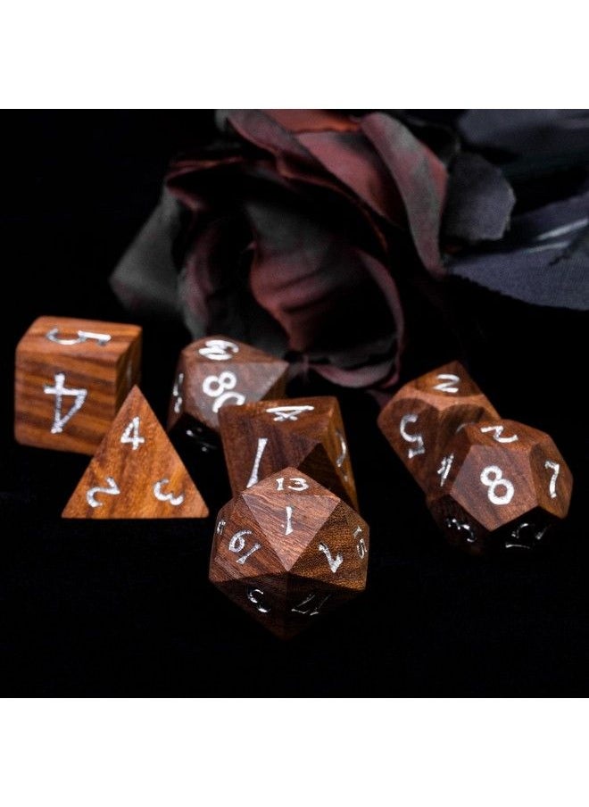 HDdais - 7Pcs Polyhedral Dice Set D&D Dnd Wood Dice With Iron Box Rpg Dice Made With Wood For Mtg Dungeons And Dragons Role Playing Games(Coralwood) - Image 1