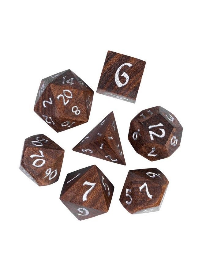HDdais - 7Pcs Polyhedral Dice Set D&D Dnd Wood Dice With Iron Box Rpg Dice Made With Wood For Mtg Dungeons And Dragons Role Playing Games(Coralwood) - Image 1