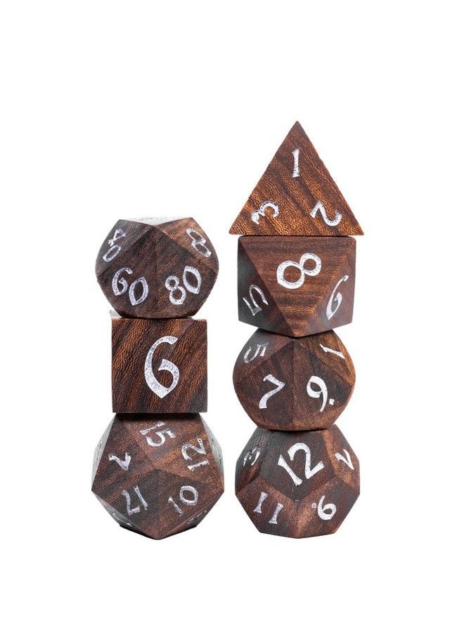 HDdais - 7Pcs Polyhedral Dice Set D&D Dnd Wood Dice With Iron Box Rpg Dice Made With Wood For Mtg Dungeons And Dragons Role Playing Games(Coralwood) - Image 1