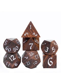 7Pcs Polyhedral Dice Set D&D Dnd Wood Dice With Iron Box Rpg Dice Made With Wood For Mtg Dungeons And Dragons Role Playing Games(Coralwood)