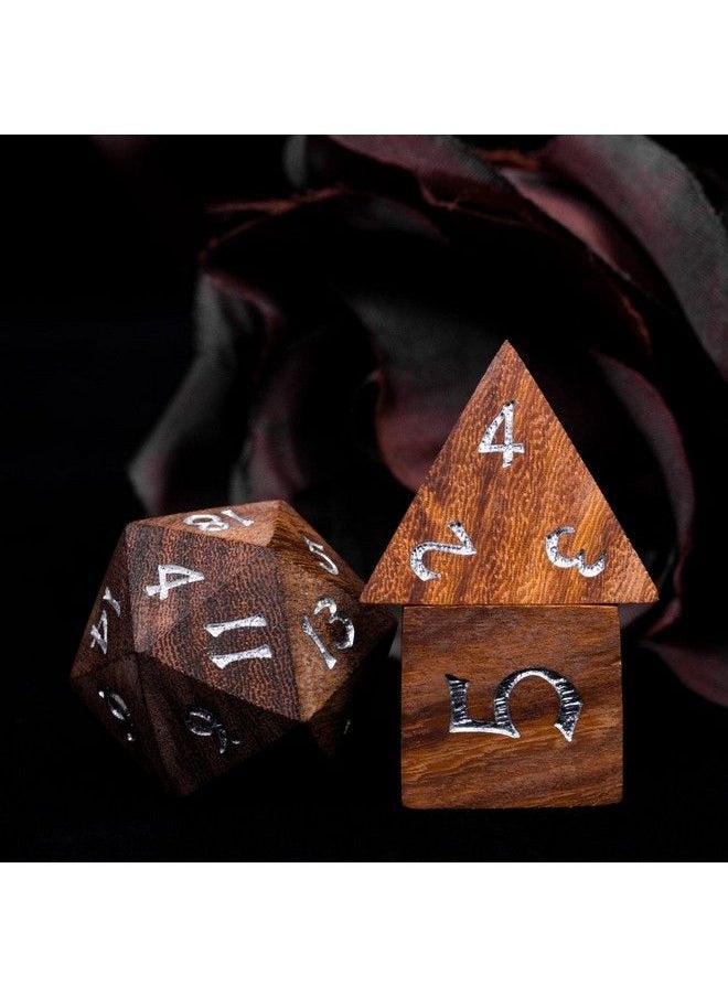 HDdais - 7Pcs Polyhedral Dice Set D&D Dnd Wood Dice With Iron Box Rpg Dice Made With Wood For Mtg Dungeons And Dragons Role Playing Games(Coralwood) - Image 1
